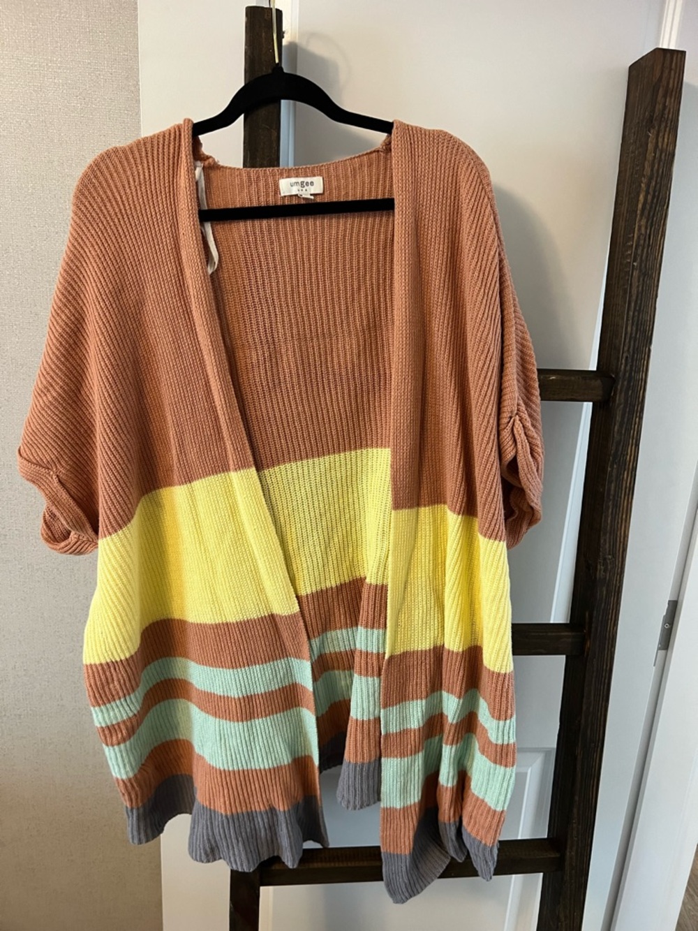 Umgee Pink, Yellow & Mint Striped Knit Cardigan